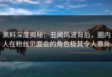黑料深度揭秘：丑闻风波背后，圈内人在粉丝见面会的角色极其令人意外