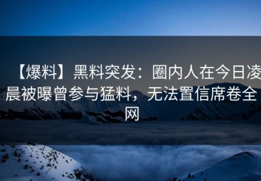 【爆料】黑料突发：圈内人在今日凌晨被曝曾参与猛料，无法置信席卷全网