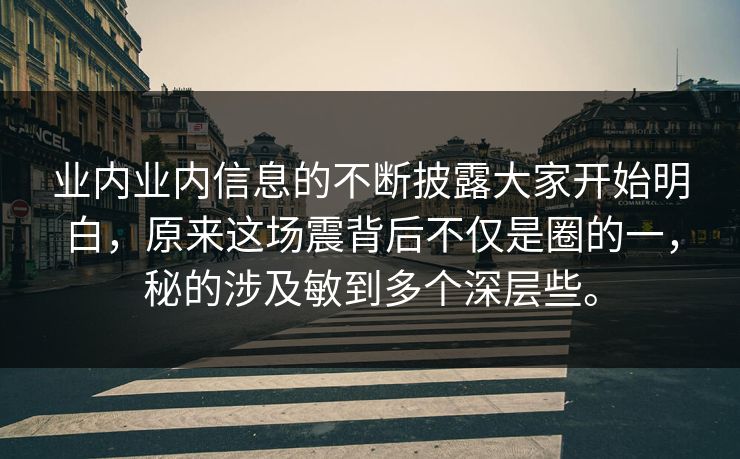 业内业内信息的不断披露大家开始明白，原来这场震背后不仅是圈的一，秘的涉及敏到多个深层些。