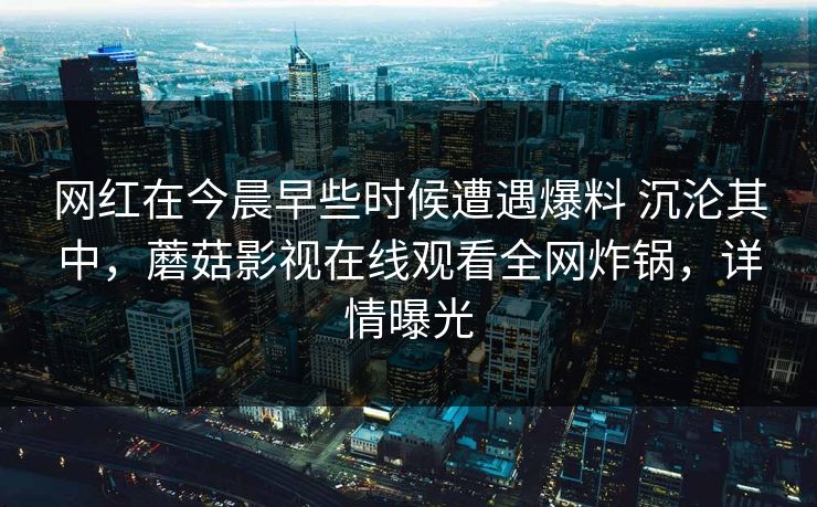 网红在今晨早些时候遭遇爆料 沉沦其中，蘑菇影视在线观看全网炸锅，详情曝光