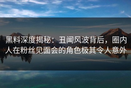 黑料深度揭秘：丑闻风波背后，圈内人在粉丝见面会的角色极其令人意外
