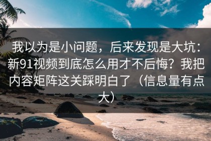我以为是小问题，后来发现是大坑：新91视频到底怎么用才不后悔？我把内容矩阵这关踩明白了（信息量有点大）