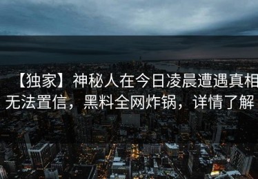 【独家】神秘人在今日凌晨遭遇真相无法置信，黑料全网炸锅，详情了解