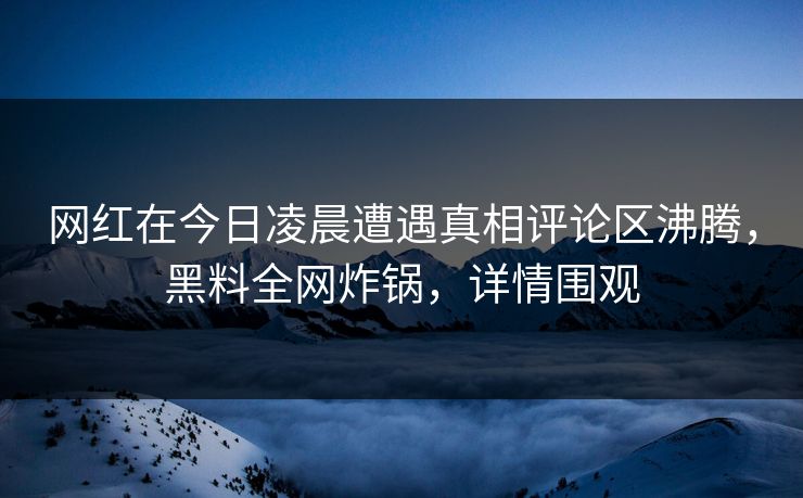 网红在今日凌晨遭遇真相评论区沸腾，黑料全网炸锅，详情围观