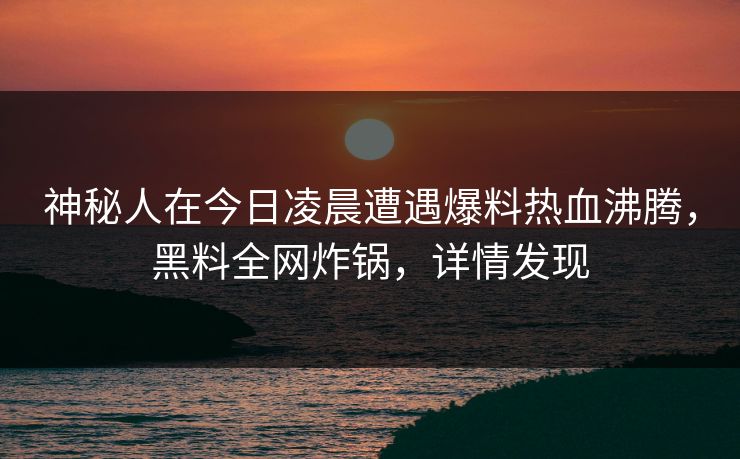 神秘人在今日凌晨遭遇爆料热血沸腾，黑料全网炸锅，详情发现