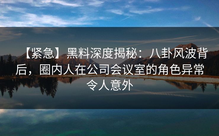 【紧急】黑料深度揭秘：八卦风波背后，圈内人在公司会议室的角色异常令人意外